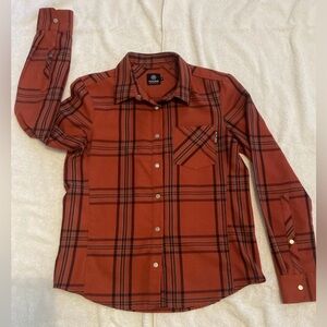 Flylow Bridgette Tech Flannel Plaid Button-Down Shirt in Terracotta Size M